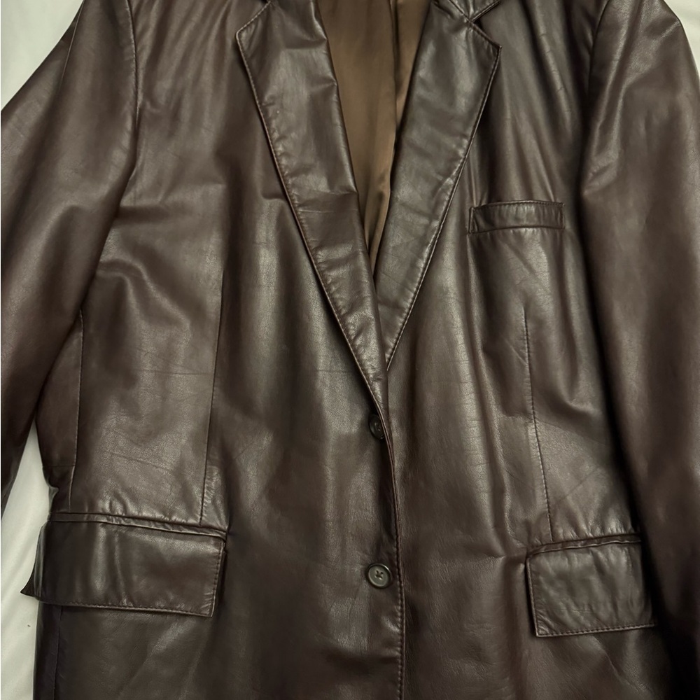 Elegant Brown Women's Leather Blazer